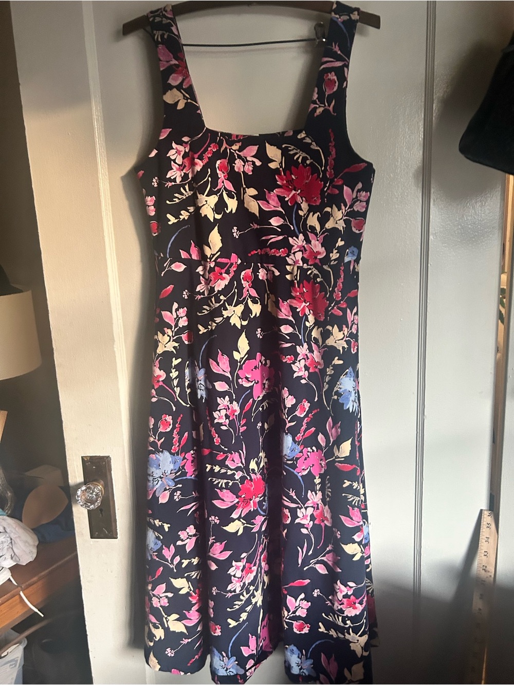 Pact Navy Floral Midi Dress with Pink & Cream Accents